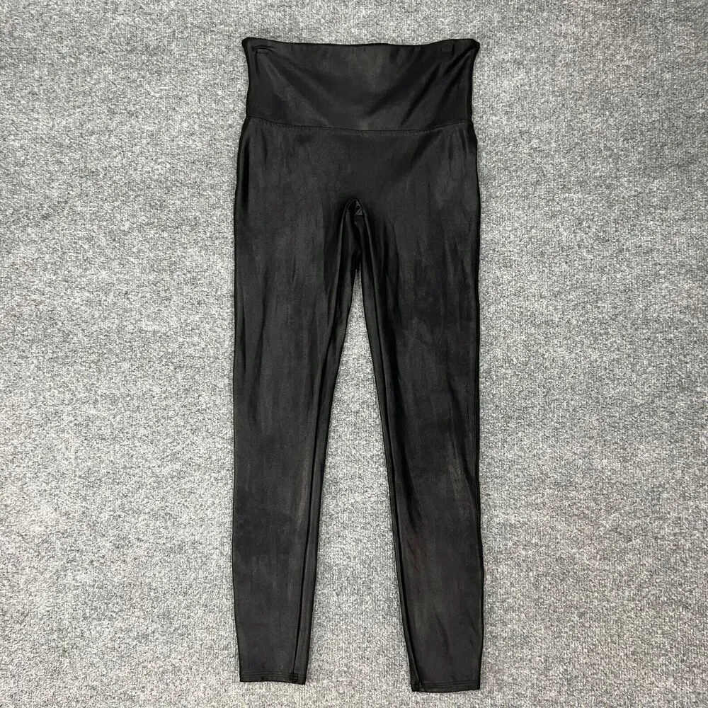 Spanx Leggings Womens L Large Black Faux Leather High Rise Stretch Pull On Yoga